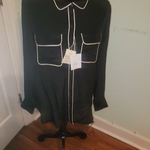 NWT Vintage 100% Silk Pajama style blouse, Size M